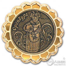 Магнит из бересты Оренбург-Коза  купола золото